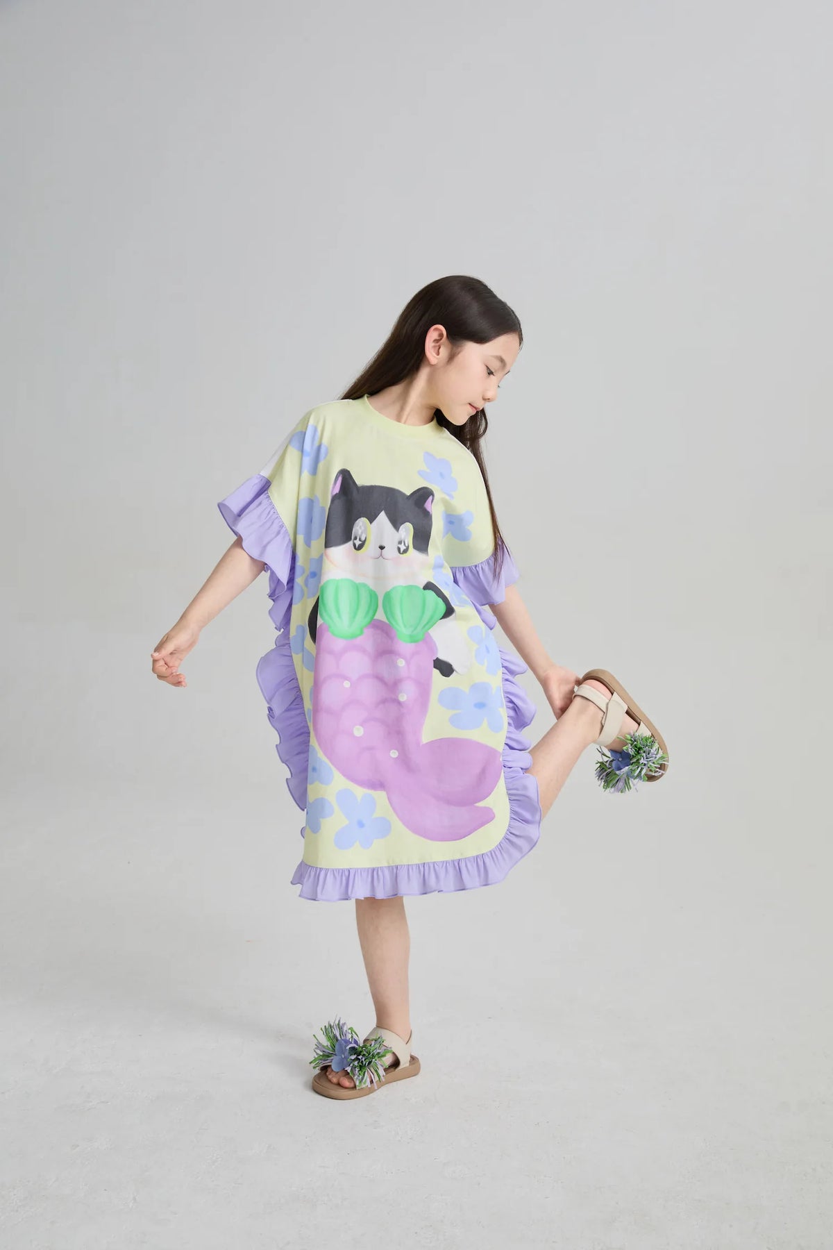 Poco Blush Mermaid Cat Hawaiian Ruffle Dress