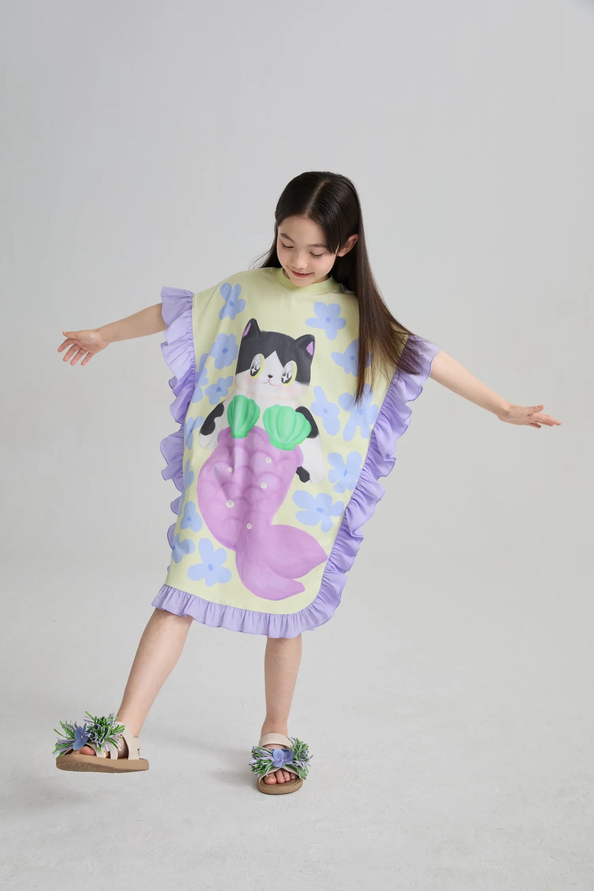 Poco Blush Mermaid Cat Hawaiian Ruffle Dress