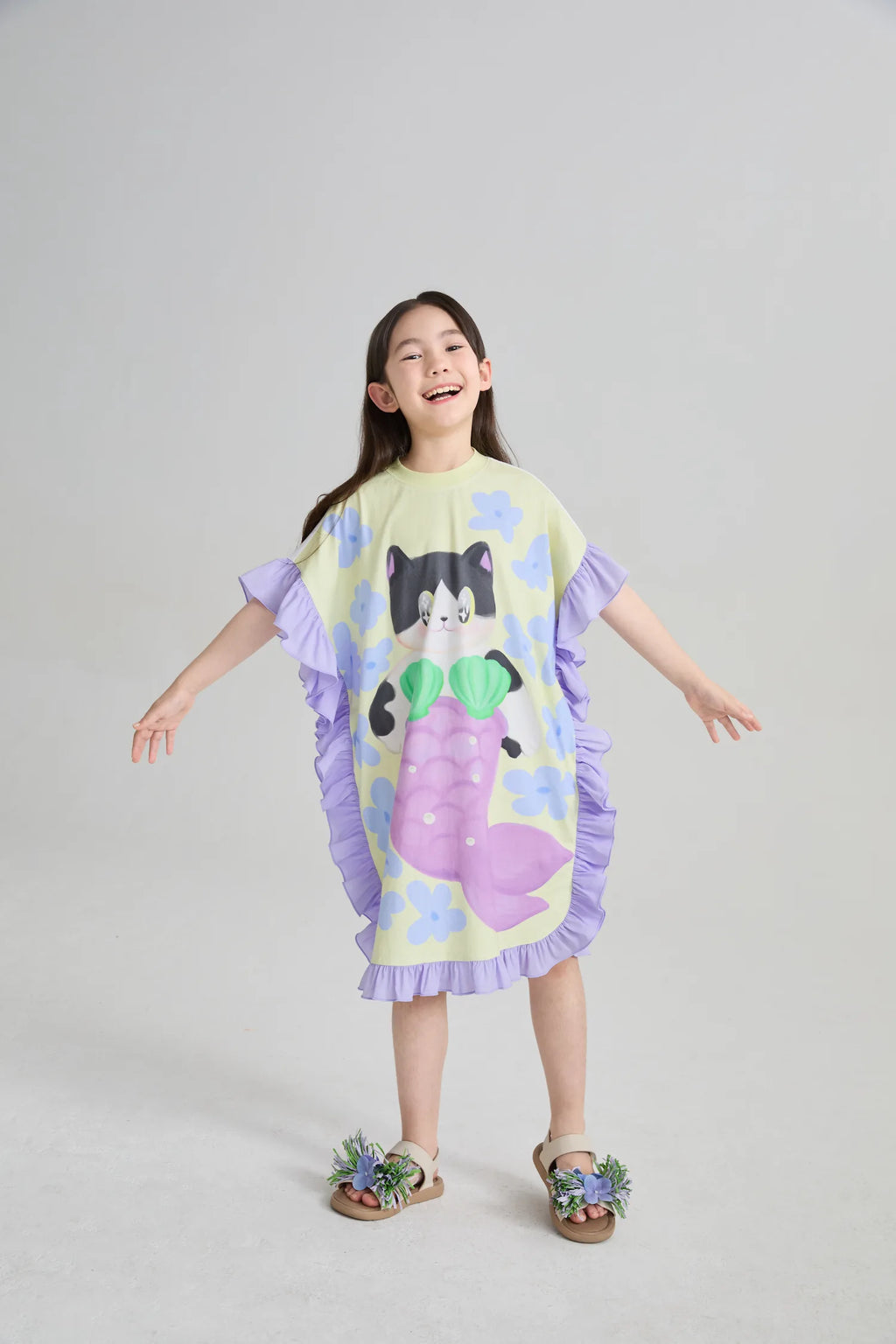 Poco Blush Mermaid Cat Hawaiian Ruffle Dress