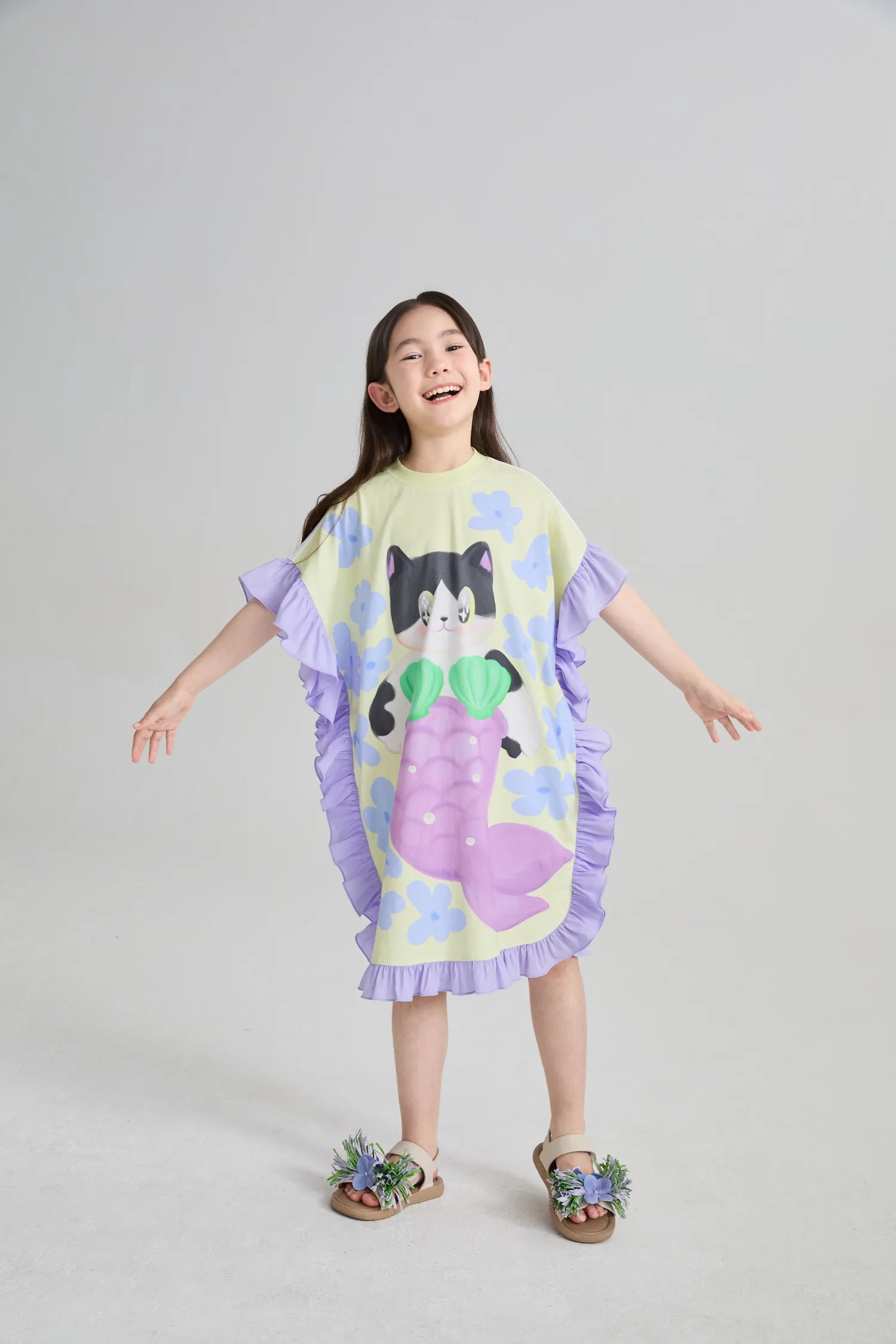 Poco Blush Mermaid Cat Hawaiian Ruffle Dress