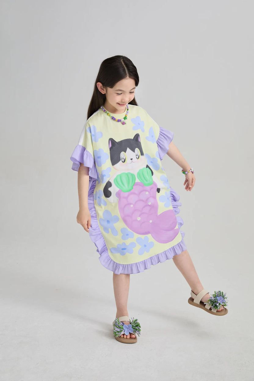 Poco Blush Mermaid Cat Hawaiian Ruffle Dress
