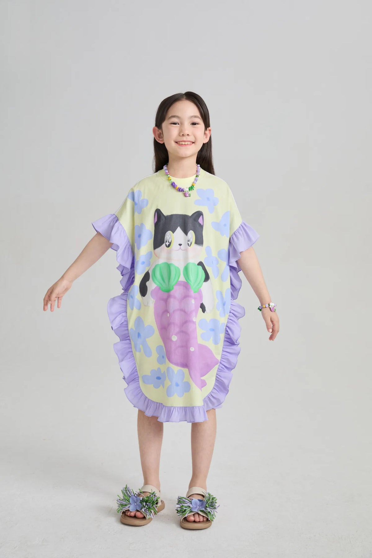 Poco Blush Mermaid Cat Hawaiian Ruffle Dress