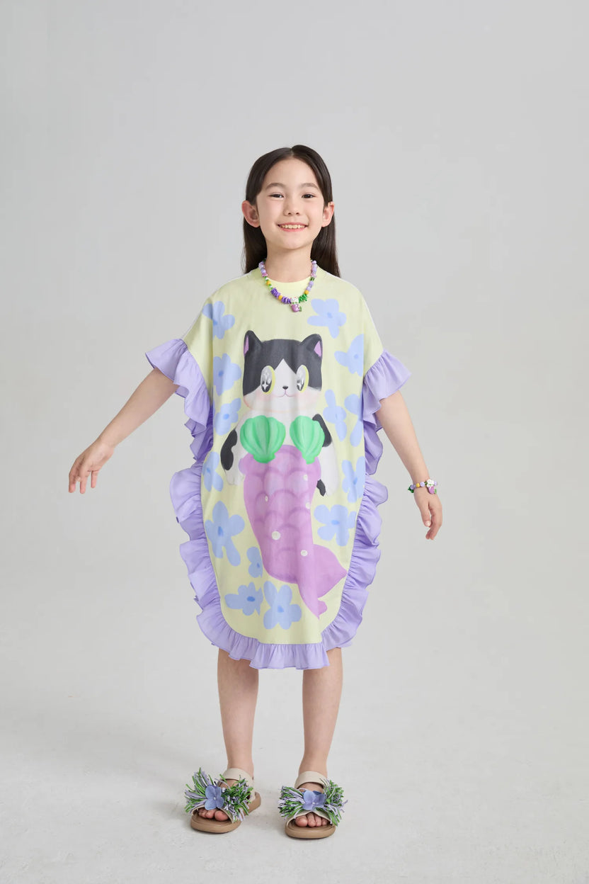 Poco Blush Mermaid Cat Hawaiian Ruffle Dress