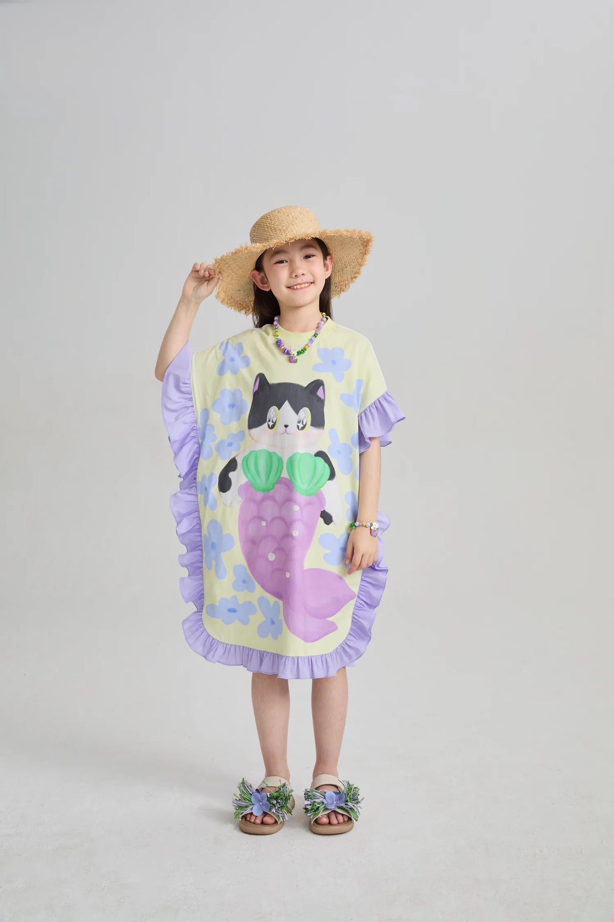 Poco Blush Mermaid Cat Hawaiian Ruffle Dress