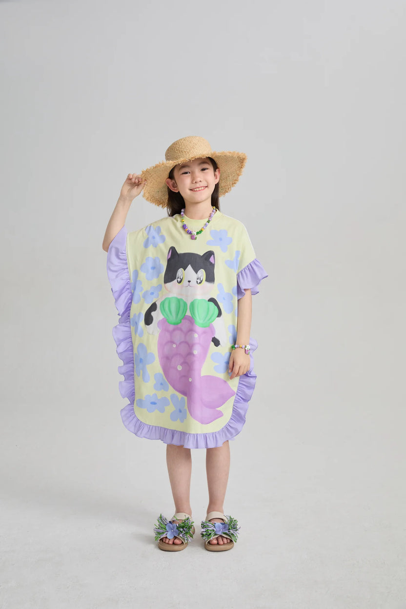 Poco Blush Mermaid Cat Hawaiian Ruffle Dress
