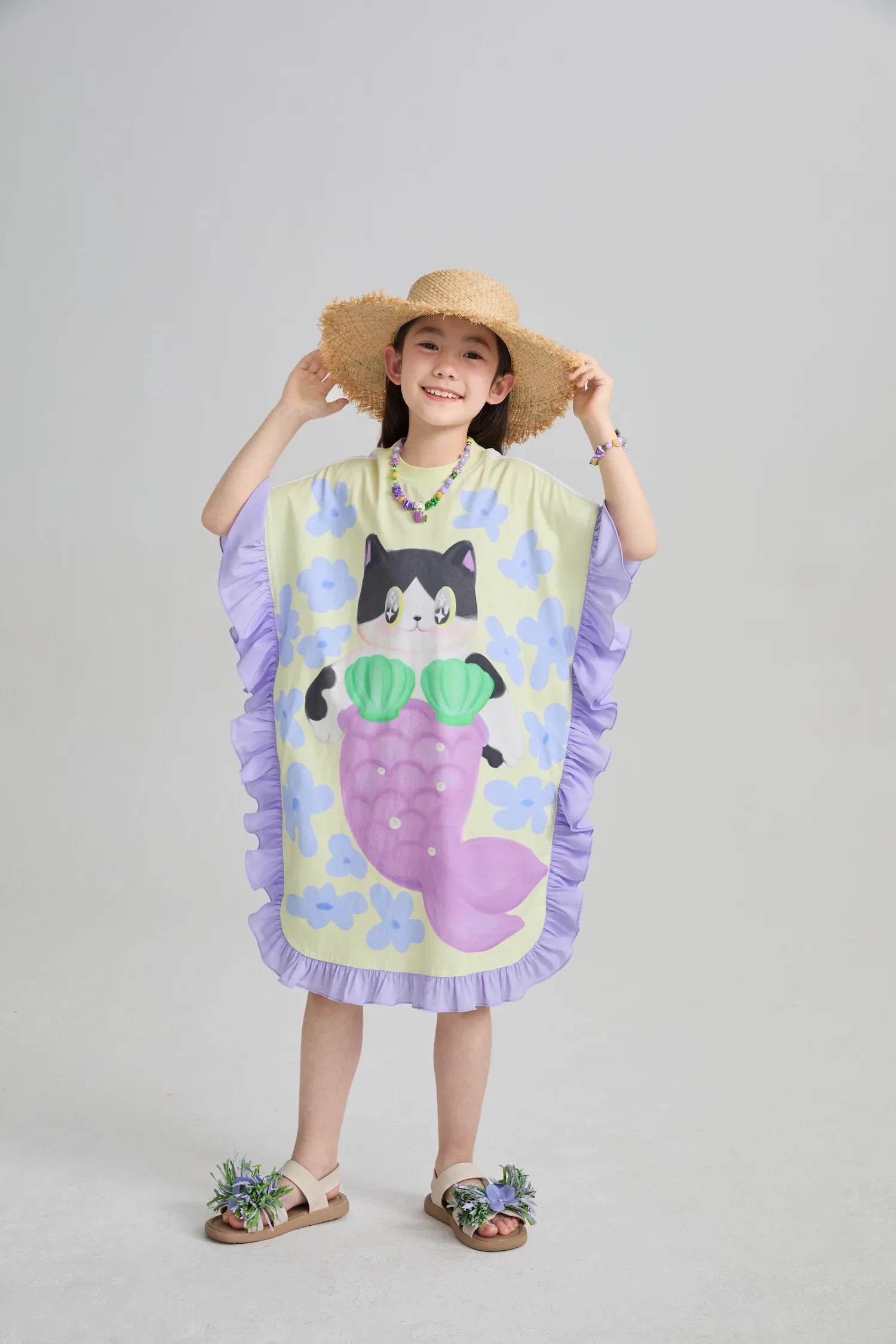 Poco Blush Mermaid Cat Hawaiian Ruffle Dress