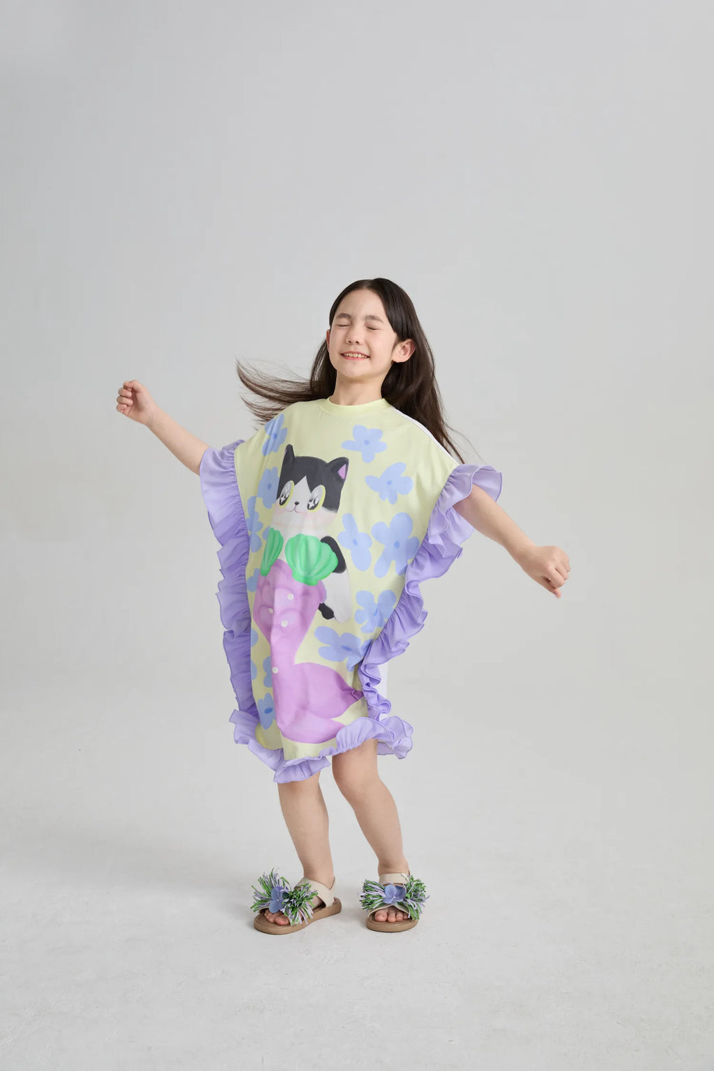 Poco Blush Mermaid Cat Hawaiian Ruffle Dress