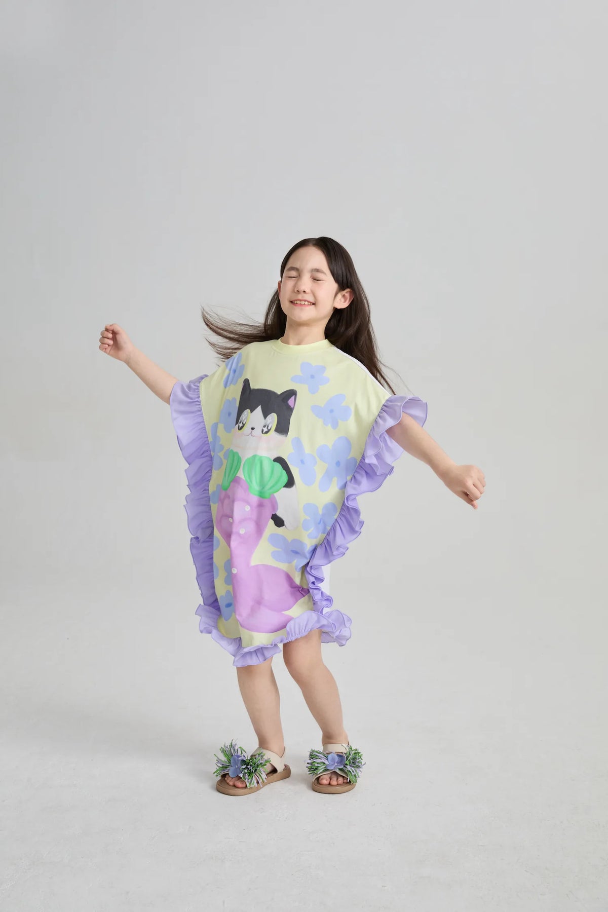 Poco Blush Mermaid Cat Hawaiian Ruffle Dress