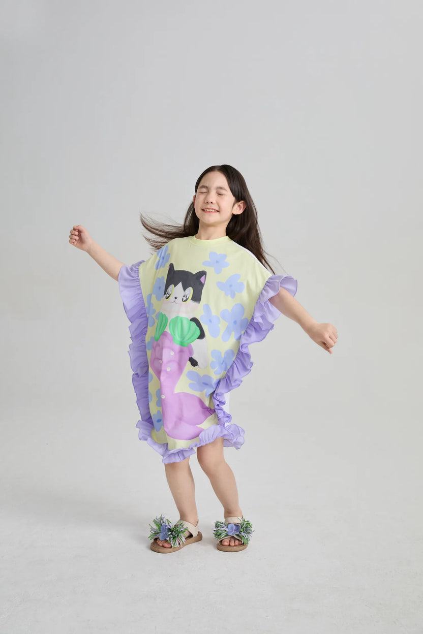 Mermaid Cat Hawaiian Ruffle Dress by Poco Blush, image 3