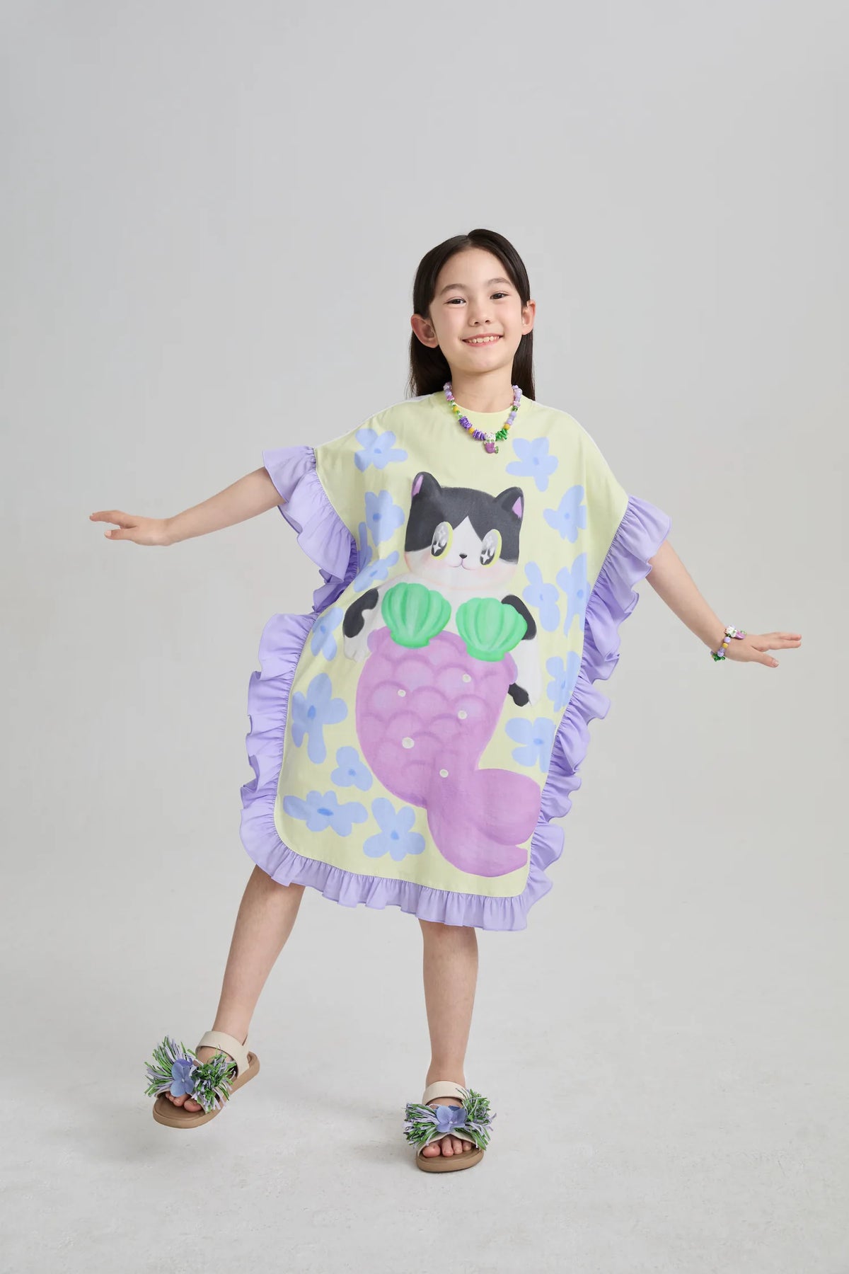 Poco Blush Mermaid Cat Hawaiian Ruffle Dress