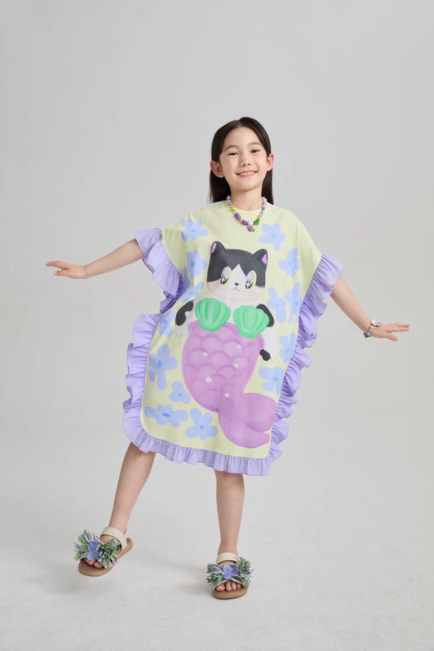 Poco Blush Mermaid Cat Hawaiian Ruffle Dress
