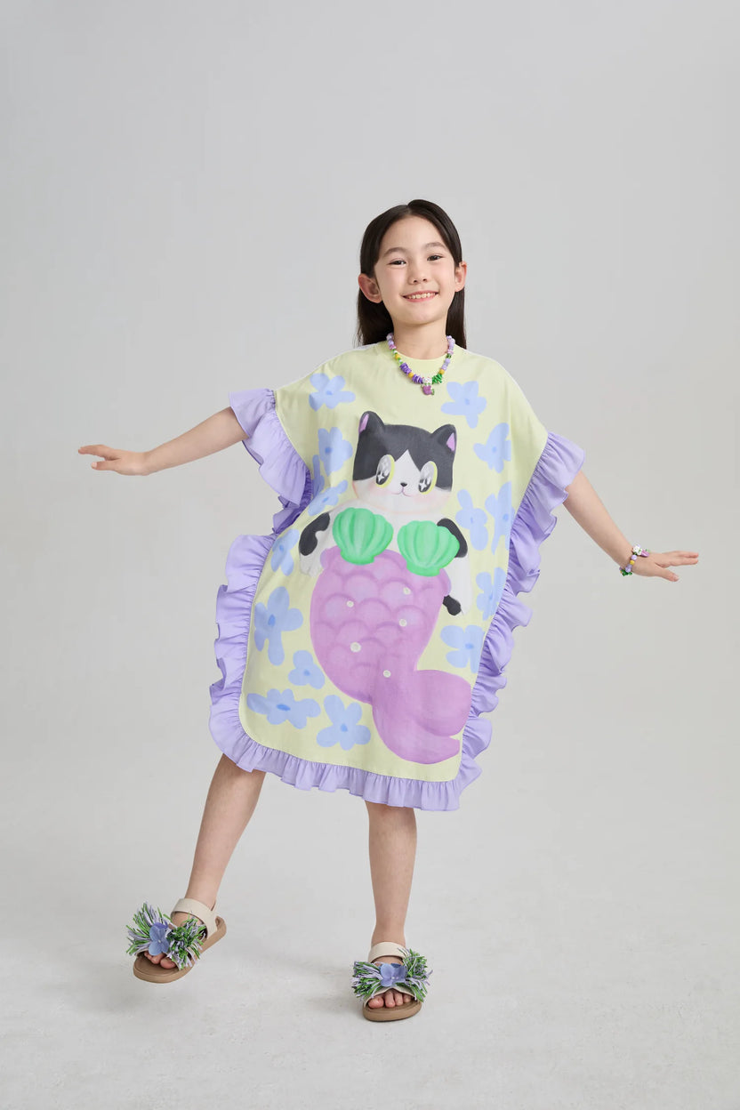 Mermaid Cat Hawaiian Ruffle Dress by Poco Blush, image 4