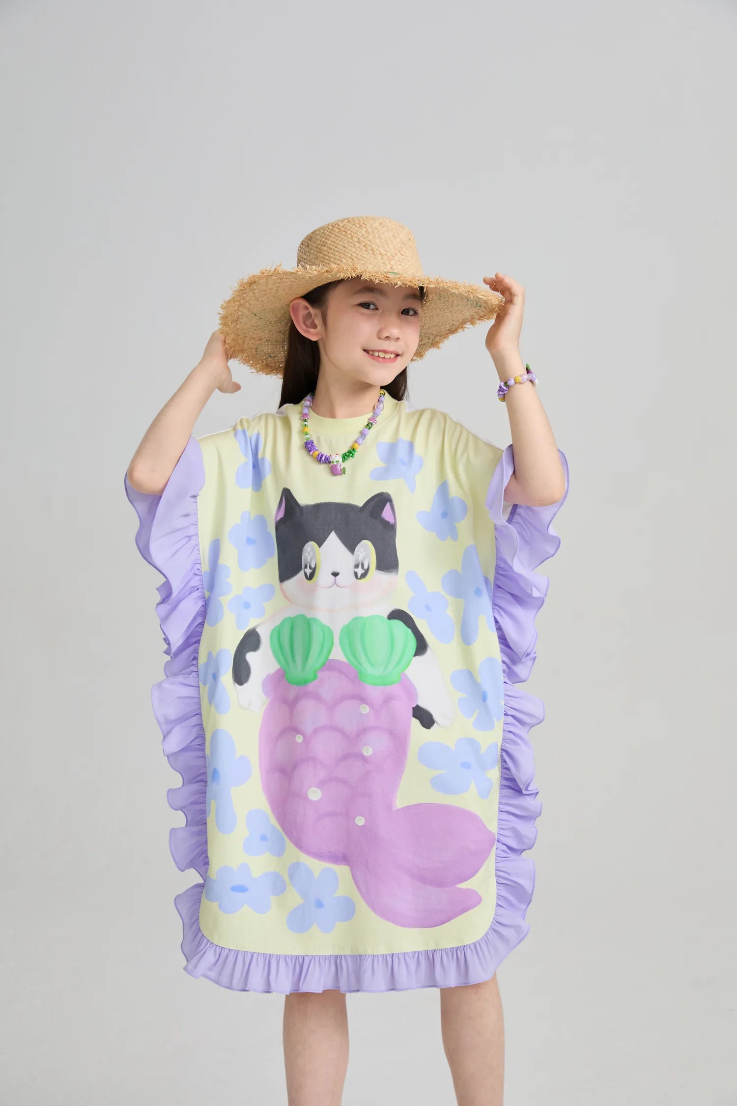 Poco Blush Mermaid Cat Hawaiian Ruffle Dress