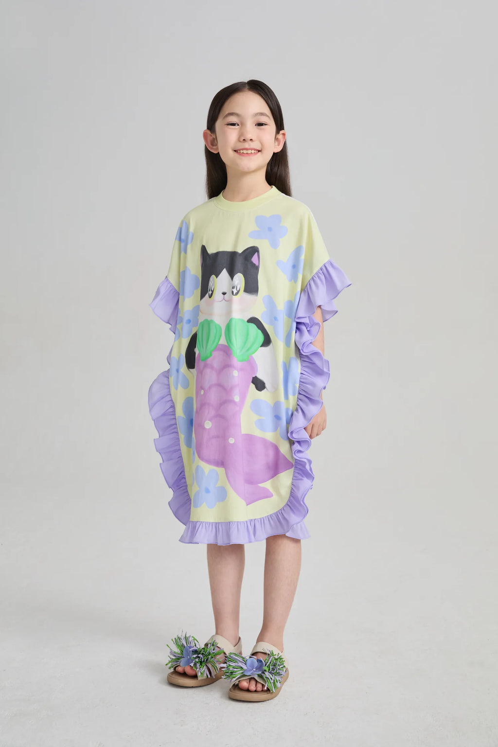 Poco Blush Mermaid Cat Hawaiian Ruffle Dress
