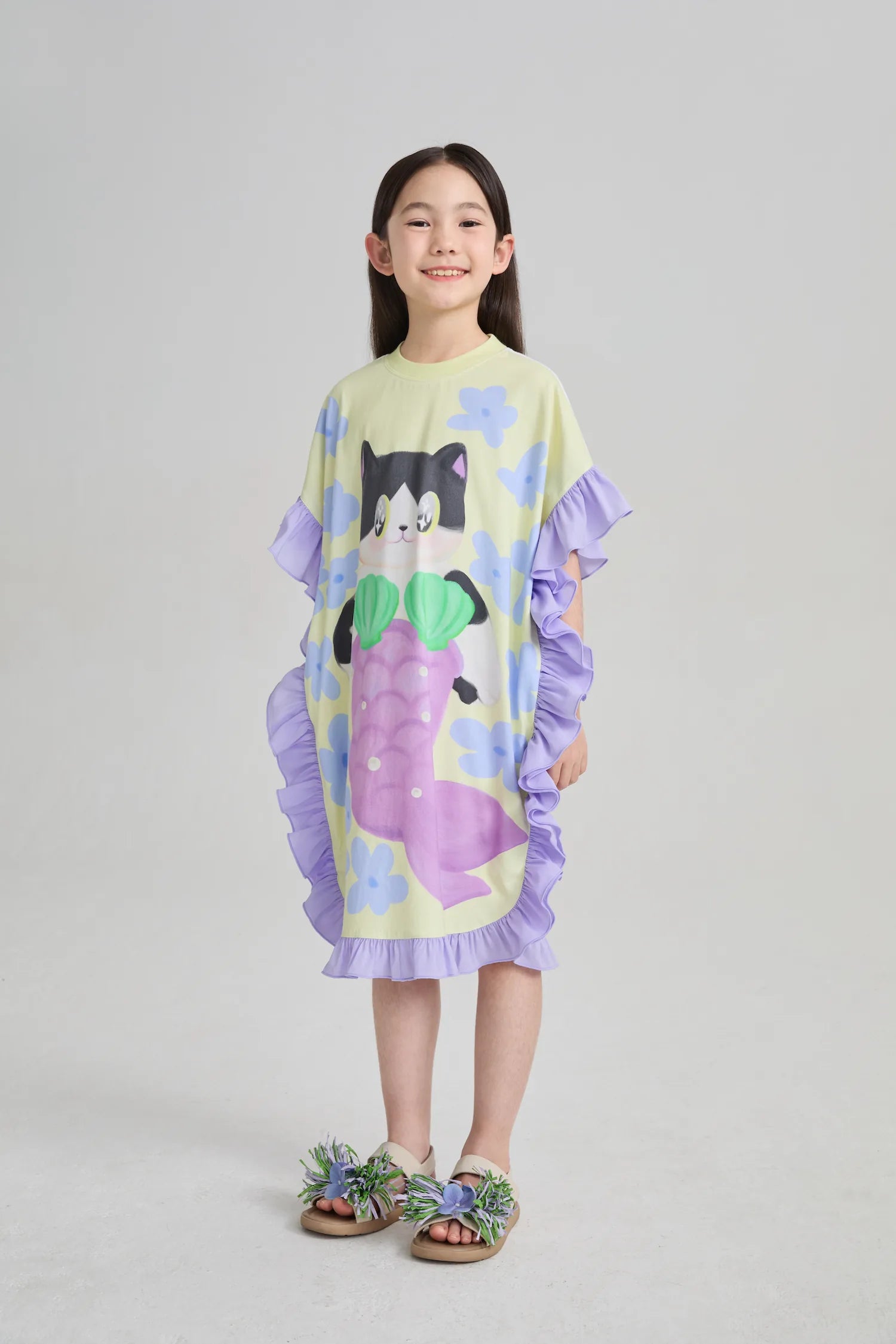Poco Blush Mermaid Cat Hawaiian Ruffle Dress