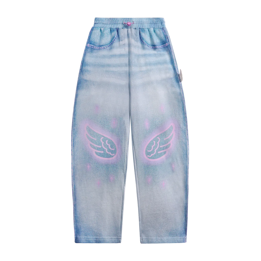 Denim Joggers with Wing Print by Poco Blush