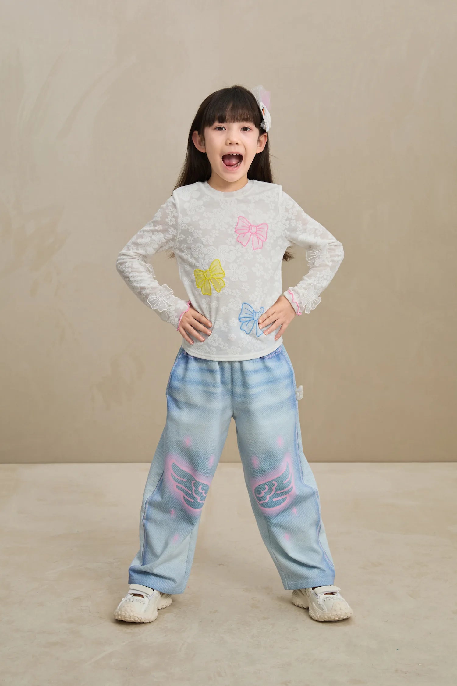 Poco Blush Denim Joggers with Wing Print