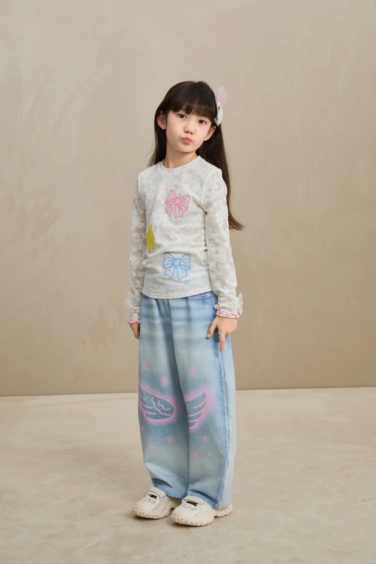 Poco Blush Denim Joggers with Wing Print