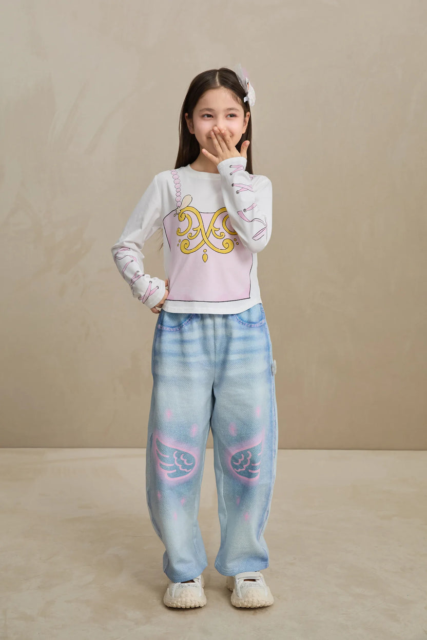 Denim Joggers with Wing Print by Poco Blush, image 18