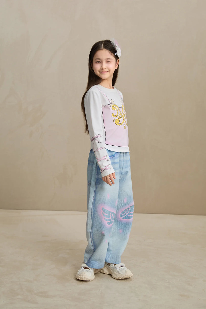 Denim Joggers with Wing Print by Poco Blush, image 19