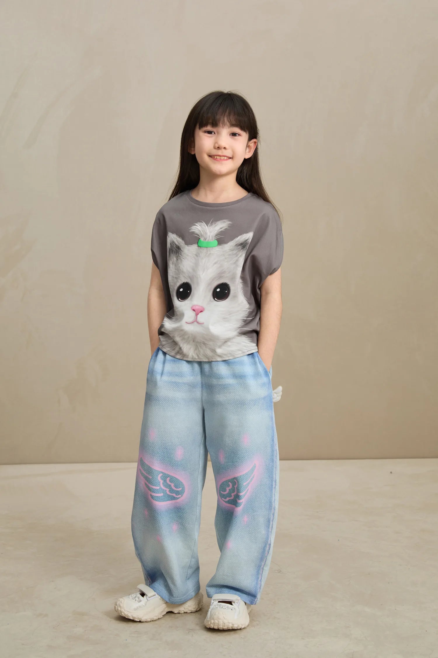 Poco Blush Denim Joggers with Wing Print