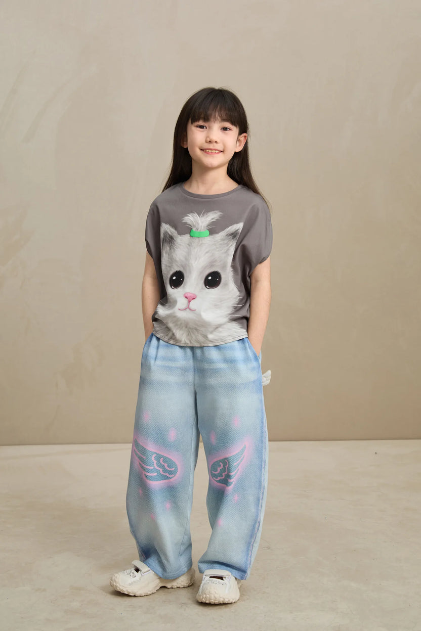 Denim Joggers with Wing Print by Poco Blush, image 2