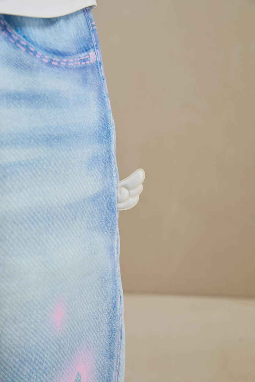 Poco Blush Denim Joggers with Wing Print