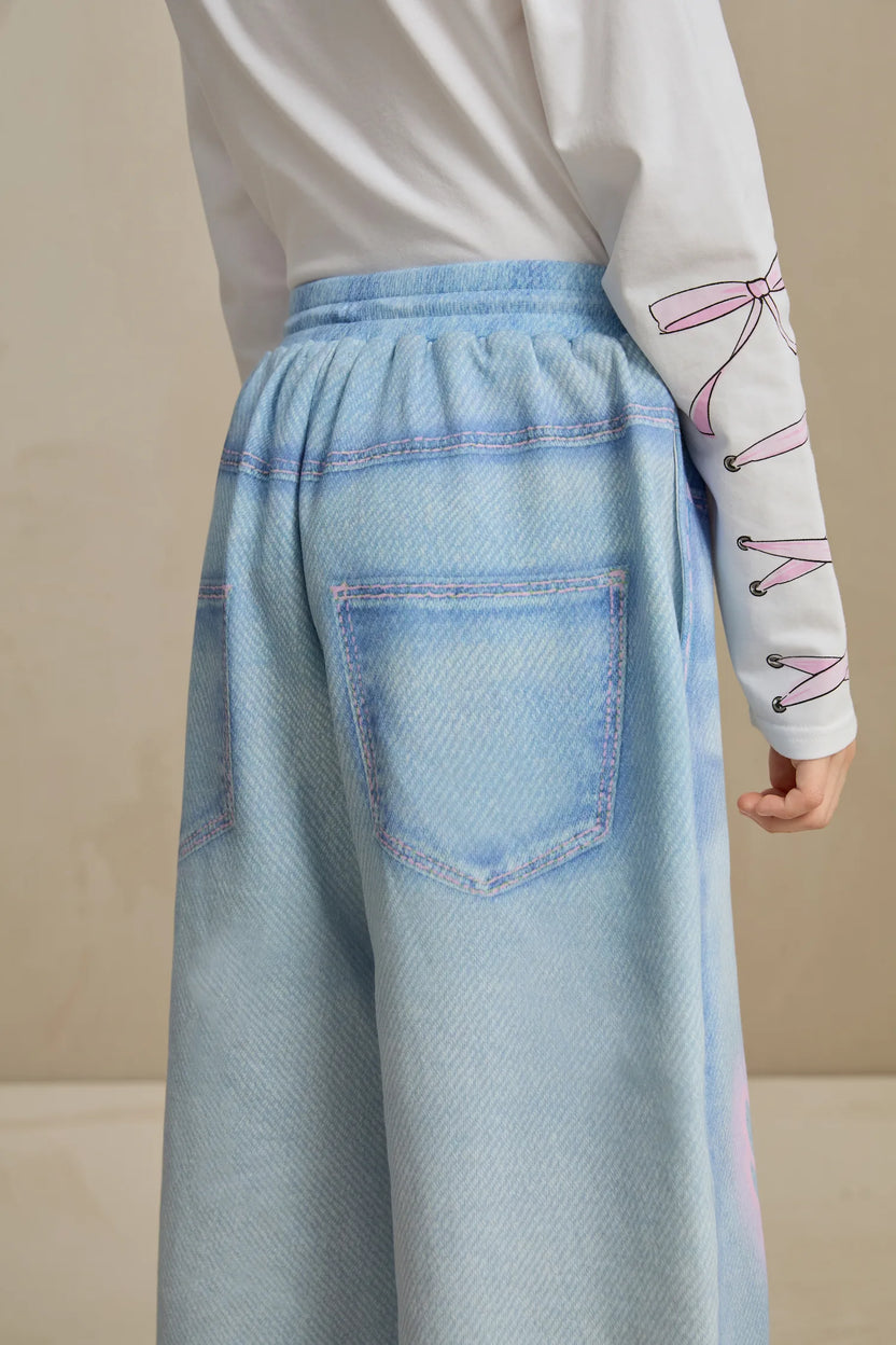 Poco Blush Denim Joggers with Wing Print