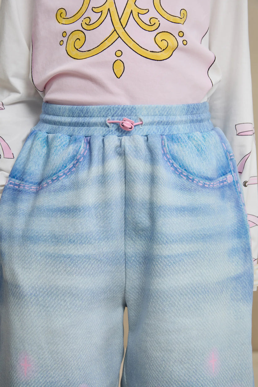 Poco Blush Denim Joggers with Wing Print