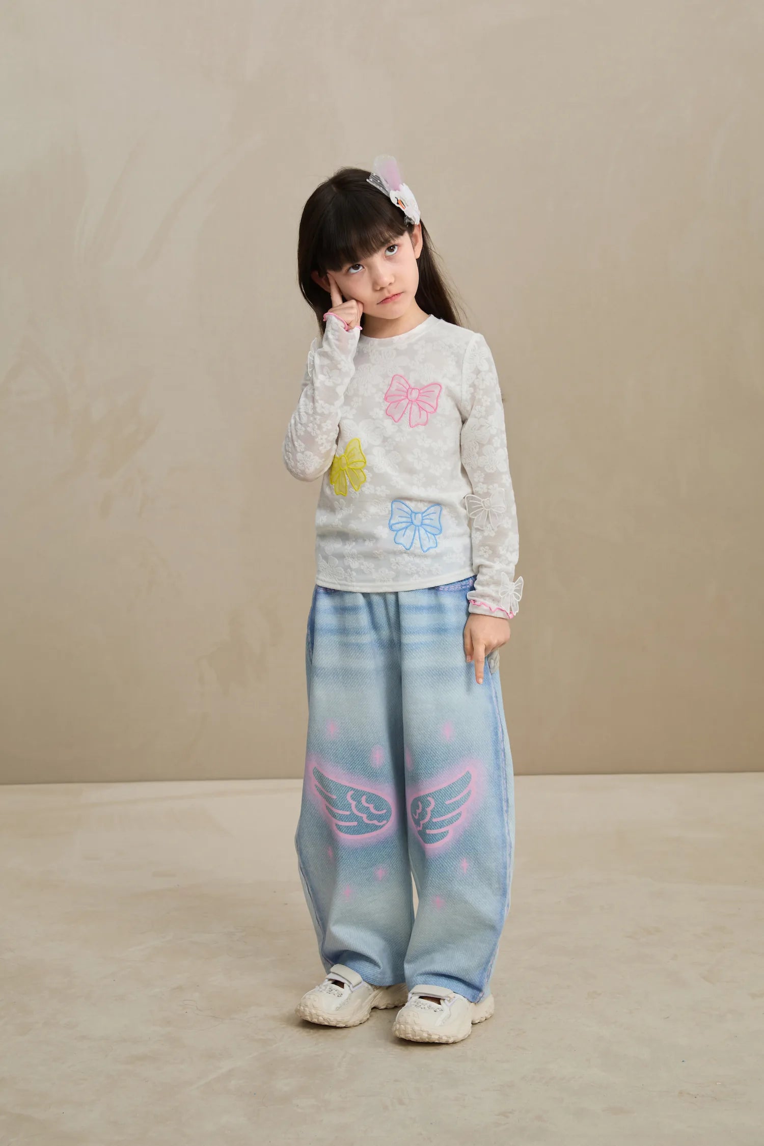 Poco Blush Denim Joggers with Wing Print