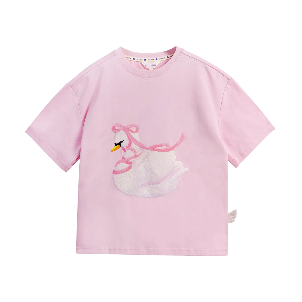 Poco Blush Embroidered Swan Tee with Wings