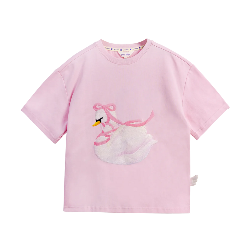 Embroidered Swan Tee with Wings by Poco Blush
