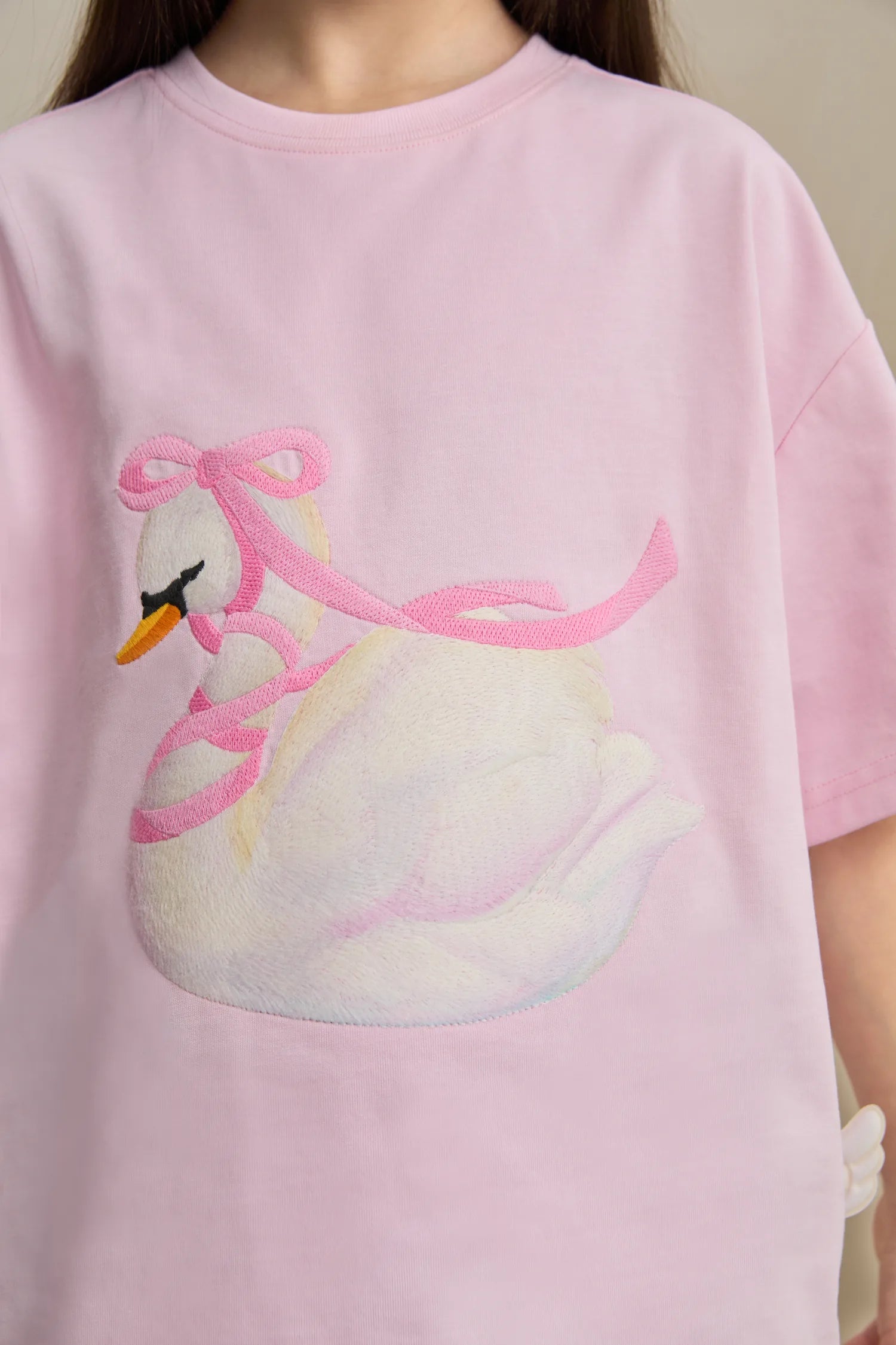 Poco Blush Embroidered Swan Tee with Wings