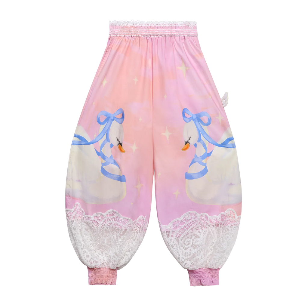 Poco Blush Swan Print Breezy Anti-Mosquito Pants