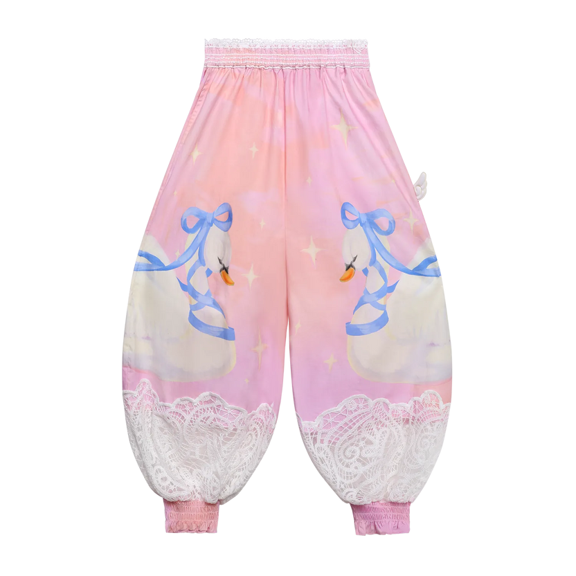 Swan Print Breezy Anti-Mosquito Pants by Poco Blush