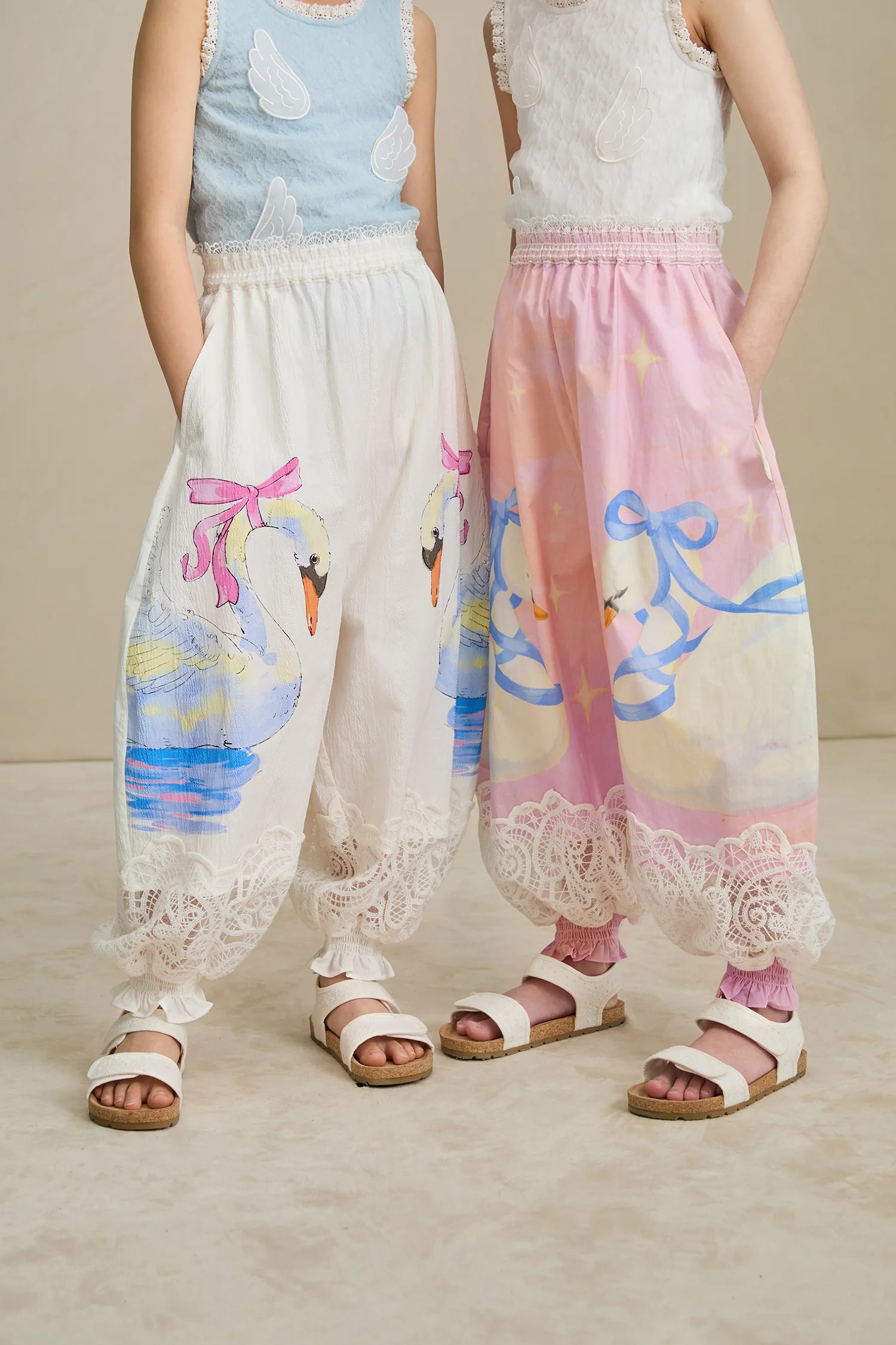 Poco Blush Swan Print Breezy Anti-Mosquito Pants