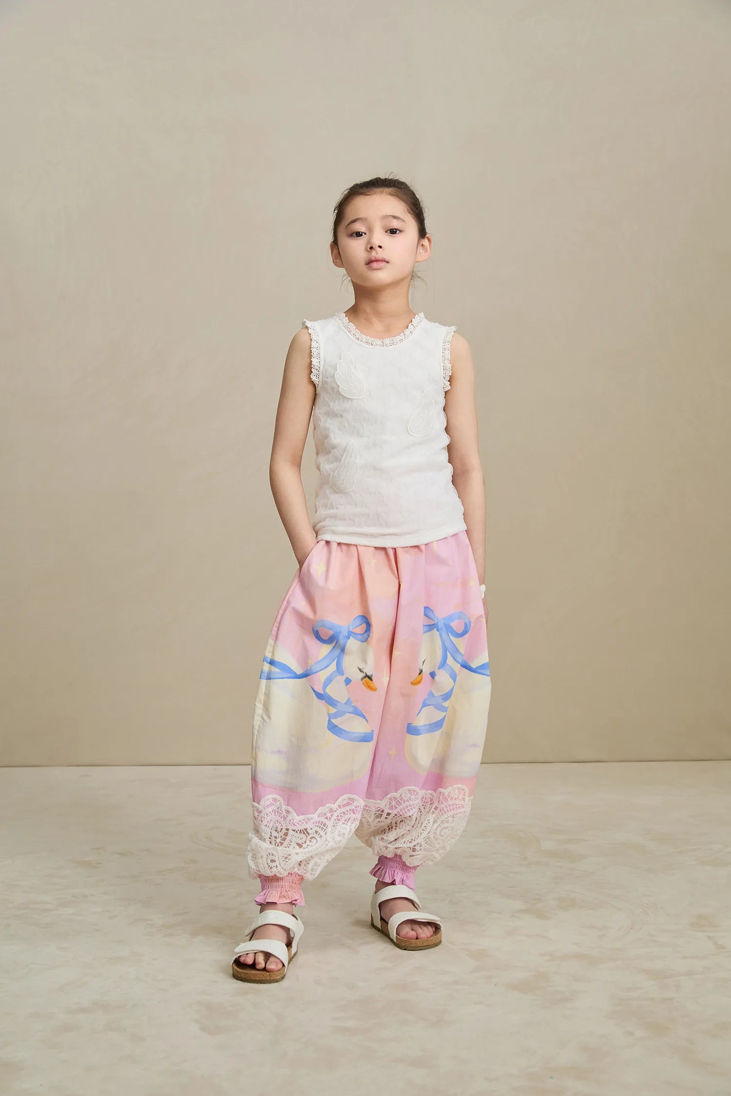 Poco Blush Swan Print Breezy Anti-Mosquito Pants