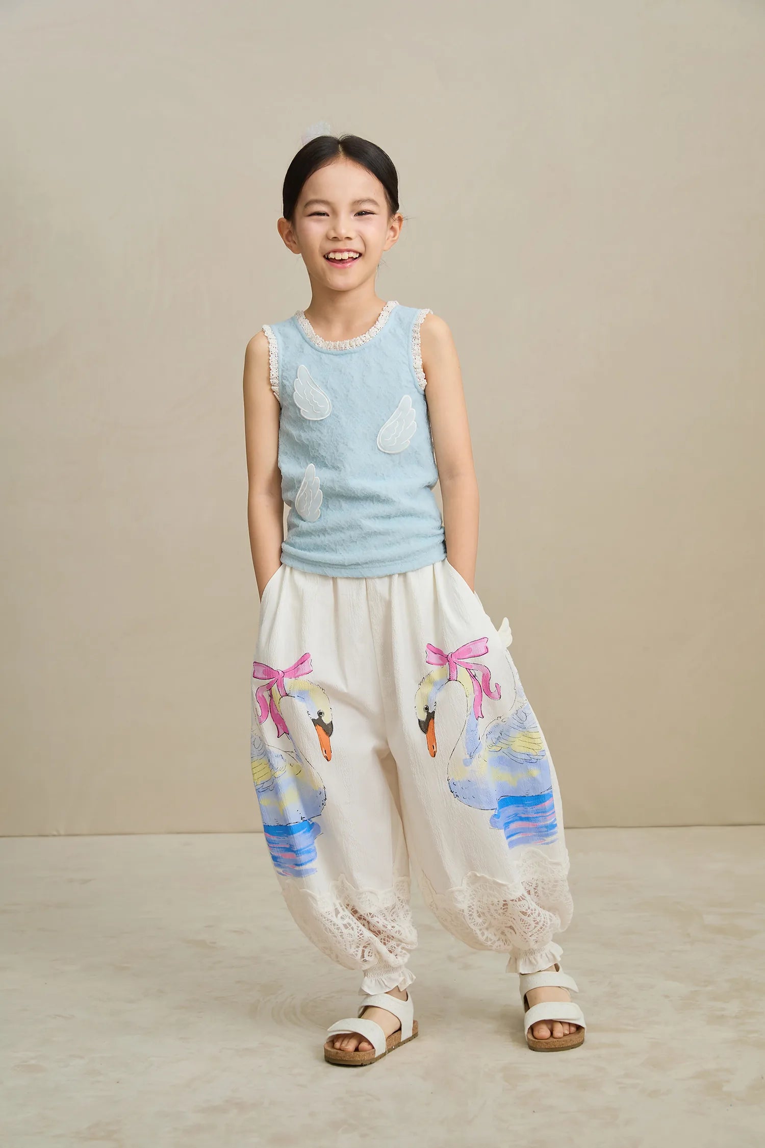 Poco Blush Swan Print Breezy Anti-Mosquito Pants