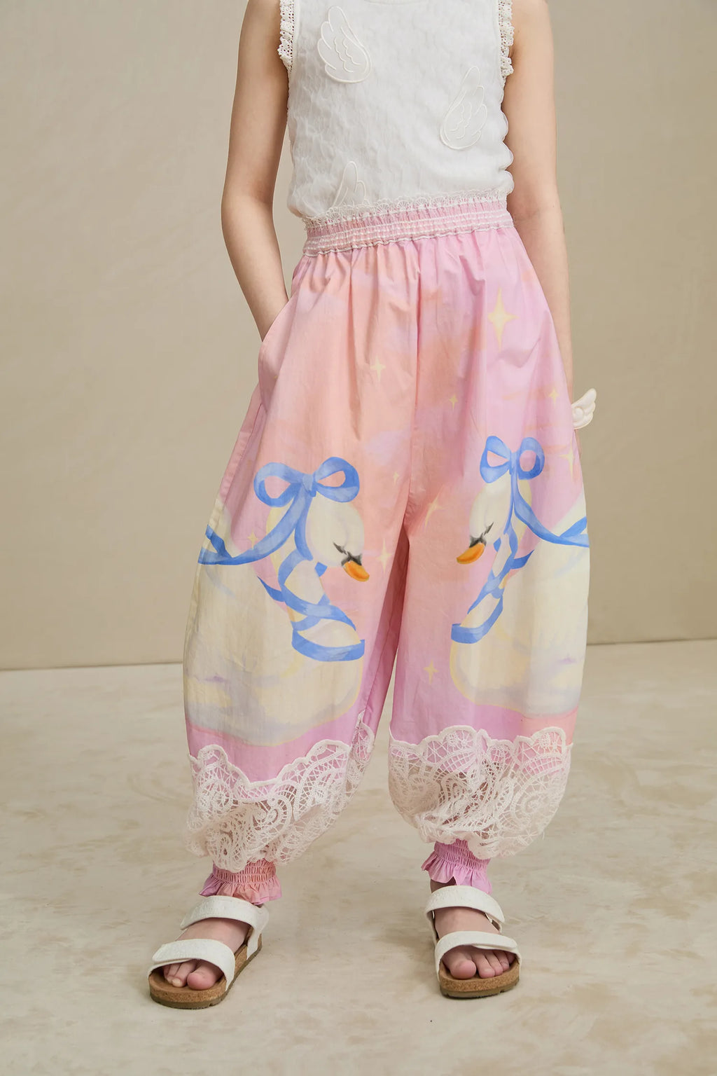 Poco Blush Swan Print Breezy Anti-Mosquito Pants