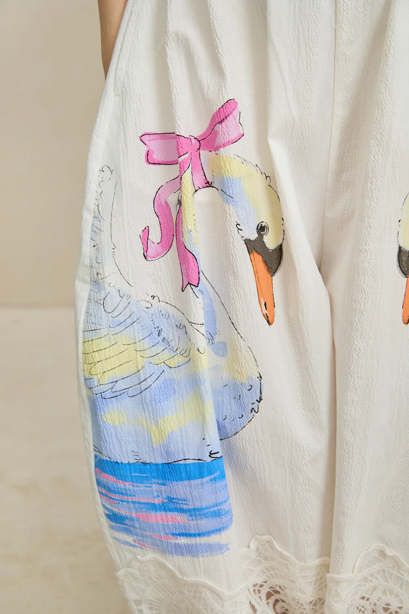 Poco Blush Swan Print Breezy Anti-Mosquito Pants