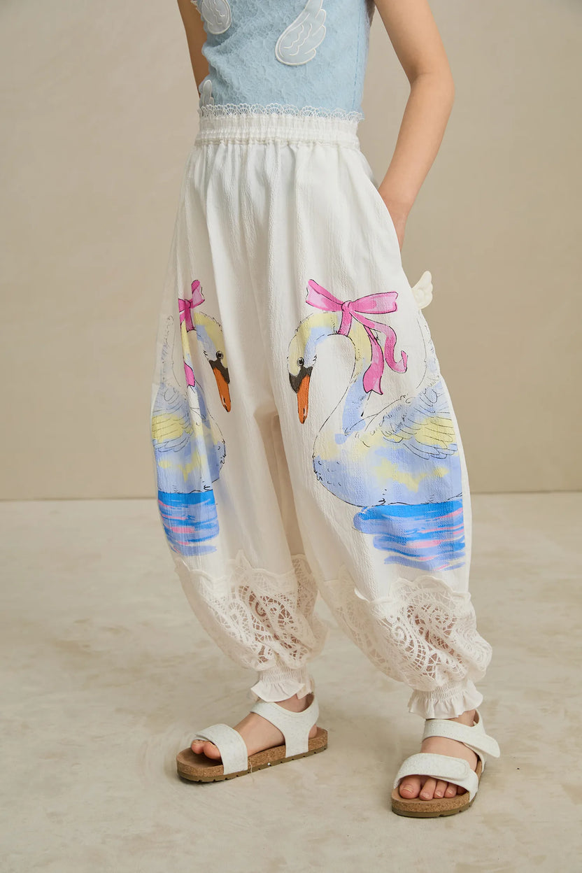 Poco Blush Swan Print Breezy Anti-Mosquito Pants