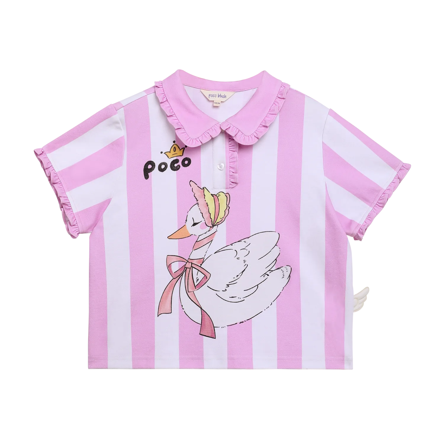Poco Blush Swan Ballet Print Ruffle Polo Tee