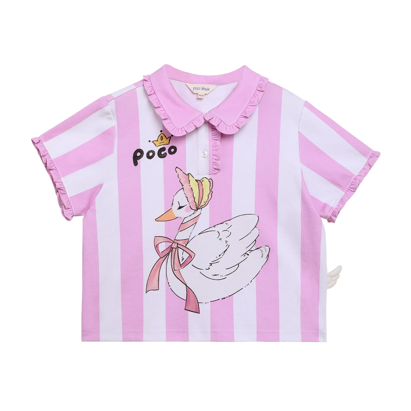 Swan Ballet Print Ruffle Polo Tee by Poco Blush