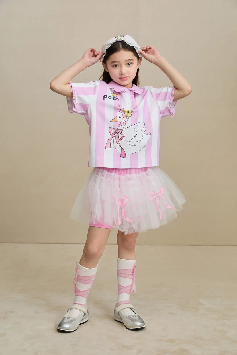 Swan Ballet Print Ruffle Polo Tee by Poco Blush, image 10