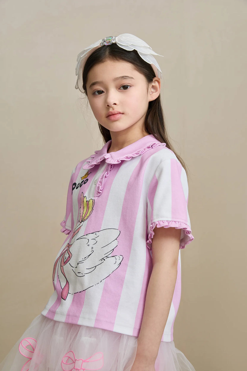 Swan Ballet Print Ruffle Polo Tee by Poco Blush, image 15