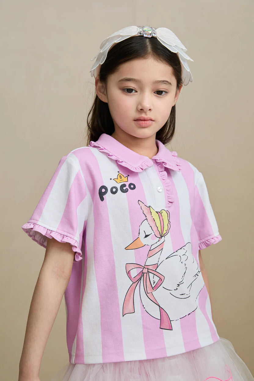 Swan Ballet Print Ruffle Polo Tee by Poco Blush, image 16