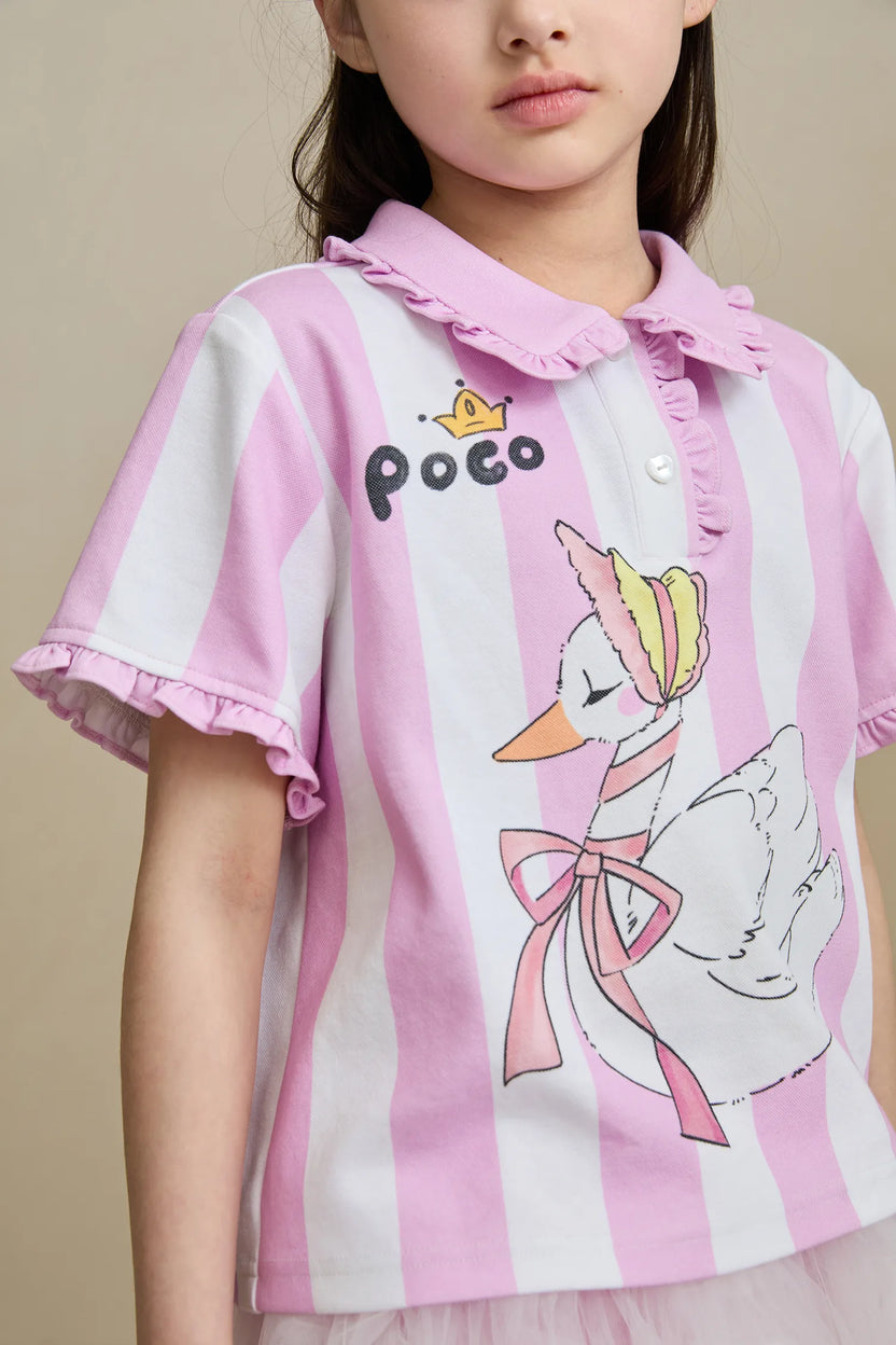 Swan Ballet Print Ruffle Polo Tee by Poco Blush, image 17