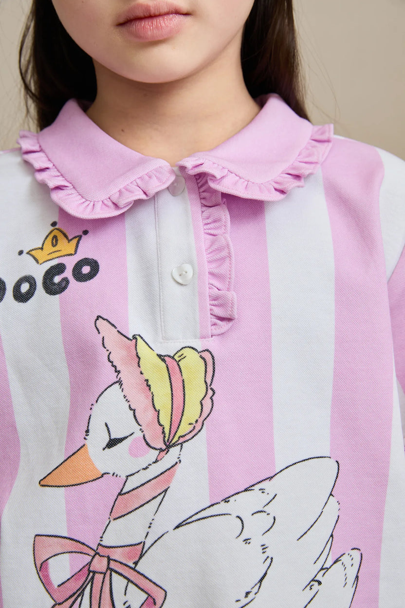 Swan Ballet Print Ruffle Polo Tee by Poco Blush, image 18