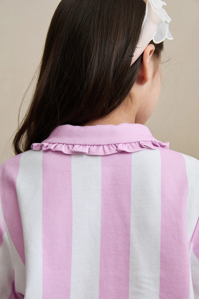 Poco Blush Swan Ballet Print Ruffle Polo Tee