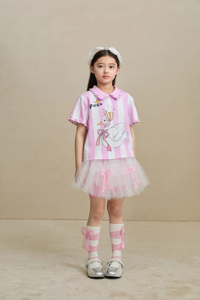 Swan Ballet Print Ruffle Polo Tee by Poco Blush, image 7